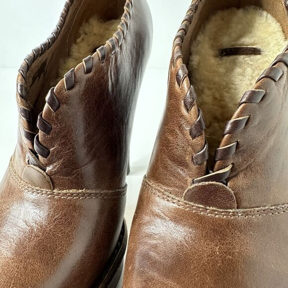 UGG Jamison Platform Pumps Booties Sz 6.5 Brown Leather Shearling Lined 5" Heel - Picture 8 of 16